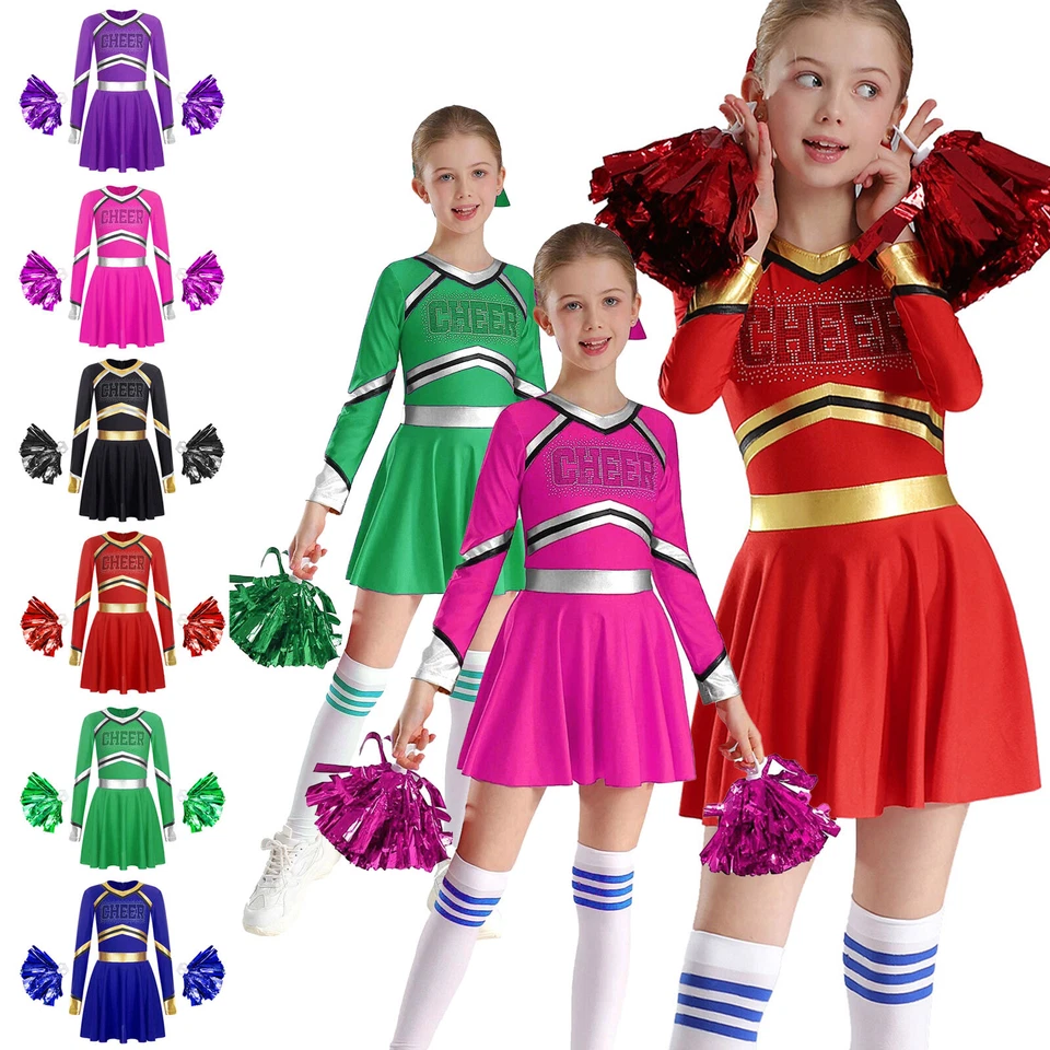 MARKENLOS DE iEFiEL Mädchen Cheer Leader Kostüm Langarm Cheerleading Kleid Outfit Uniform