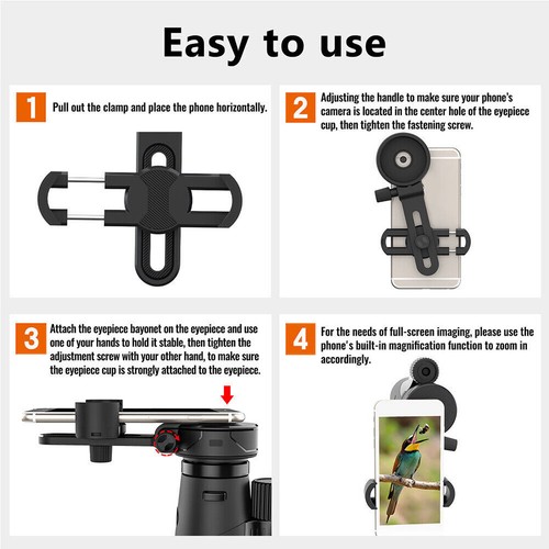 Phone Camera Clip Mount Spotting Scope Adapter Focusing Bracket For 62-105mm t - Zdjęcie 13 z 22