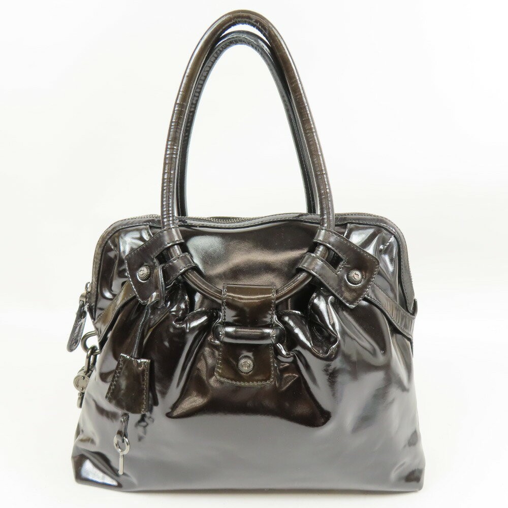 Salvatore Ferragamo Hand Bag Tote Purse Patent Leather Black Authentic