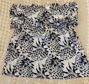 J.Crew Crewcuts Girls Top Hawaiian Tropical Navy White Cotton Gauze Size 4-5