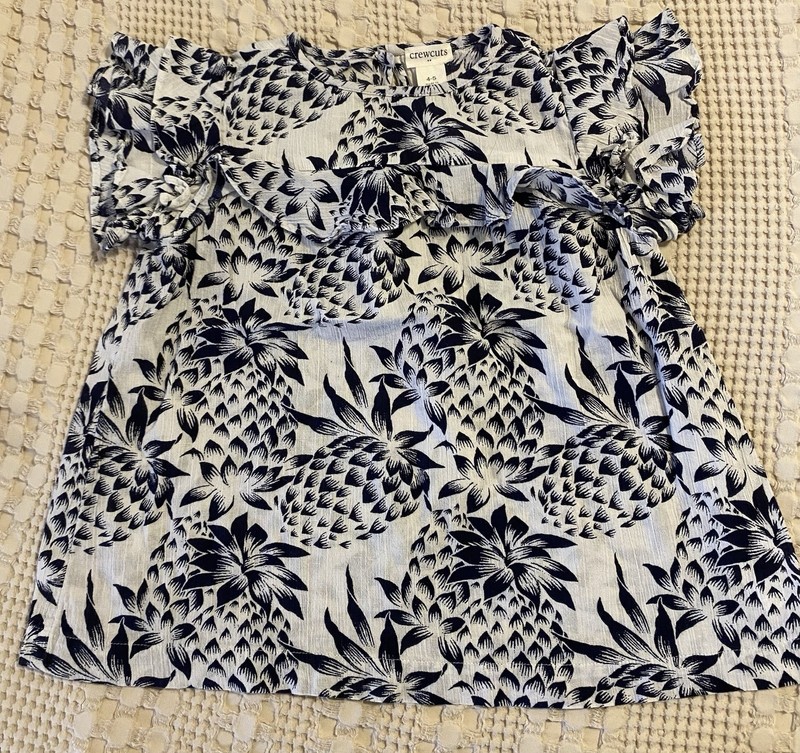 J.Crew Crewcuts Girls Top Hawaiian Tropical Navy White Cotton Gauze Size 4-5