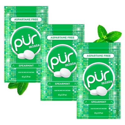 PUR Mints | Aspartame Free Breath | 65 Count (Pack of 3), Spearmint 