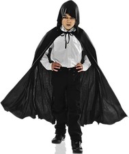 Black Hooded Cape Vampire Gothic Fancy Dress Halloween Child Costume Accessory