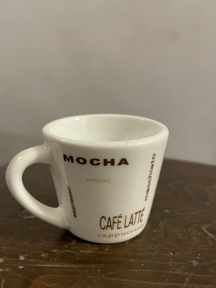 Miniature Mocha Cafe Latte Porcelain MUG Cream Color With tan brown Words 2”x2” - Изображение 2 из 4