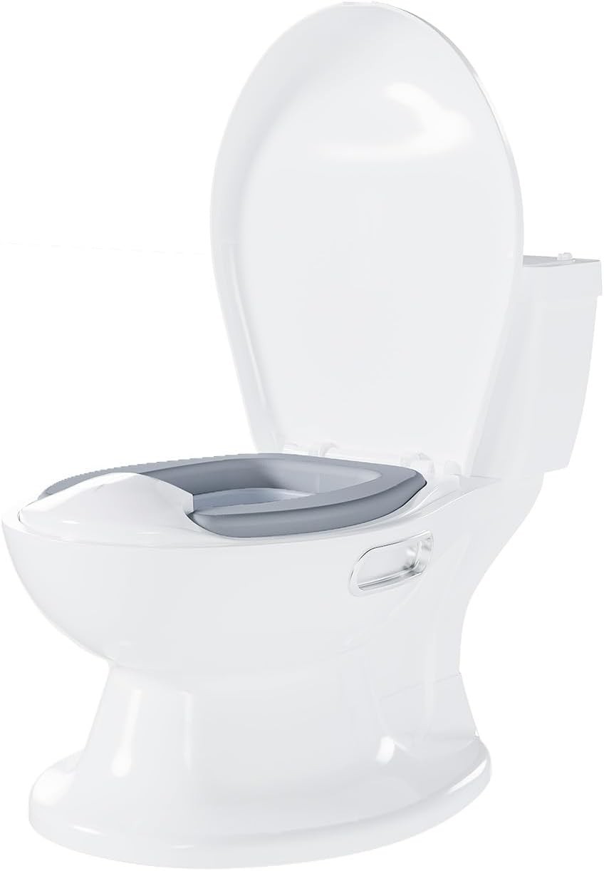 Toddler Potty Training Toilet with Realistic Flushing Sound Baby Chair PVC Seat