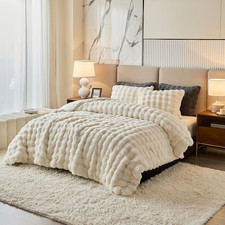 Luxury Faux Rabbit Fur Comforter Set - 3 Piece Ultra Soft Bedding Set