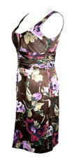 NW Collections Womans Size M Dress Floral Sheath Empire Waist Brown 80s Classic