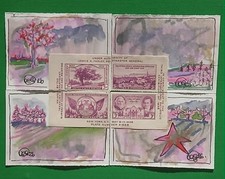 Postal Whimsy? ? TIPEX 1936 Four?State Souvenir Sheet ? OOAK Watercolor ACEO Set