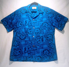 Vintage Ui-Maikai XL Tropical Shirt Made in Hawaii Blue Gold Gilded 60s READ