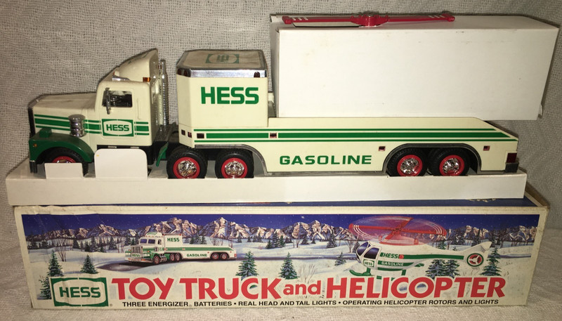 1995 Hess Gasoline Toy Truck And Helicopter In Original Box Displayed Dusty