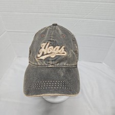 Arkansas Razorbacks hogs Hat leather by houndstooth Brown Adj Strapback Euc 