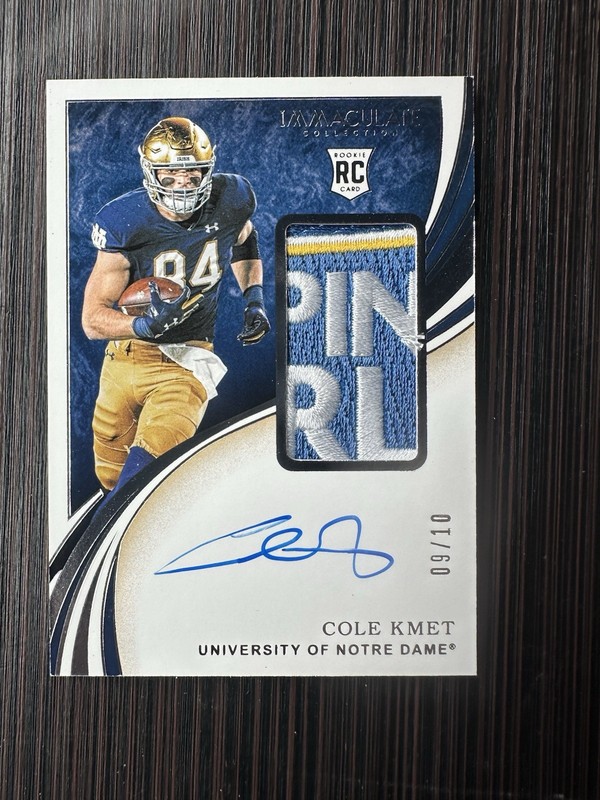COLE KMET 2020 IMMACULATE COLLEGIATE GOLD ROOKIE PATCH AUTO #127 09/10 RPA RC