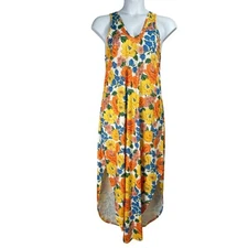 Anrabess Sun Dress XL Colorful Floral Soft Knit Round Hem Crossback Tank Maxi