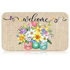 Spring Welcome Mats Hello Spring Floral Door Mat Colorful Tulip Flower Door