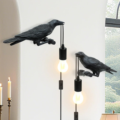 Gothic Raven Wall Sconce Lamp - 2 Pack Crow Light for Dark Academia Decor