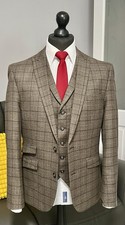 Fellini Tailored Fit 3-Piece Brown Check Men
