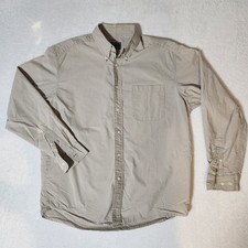 Eddie Bauer Shirt Mens Medium Tan Check Long Sleeve Classic