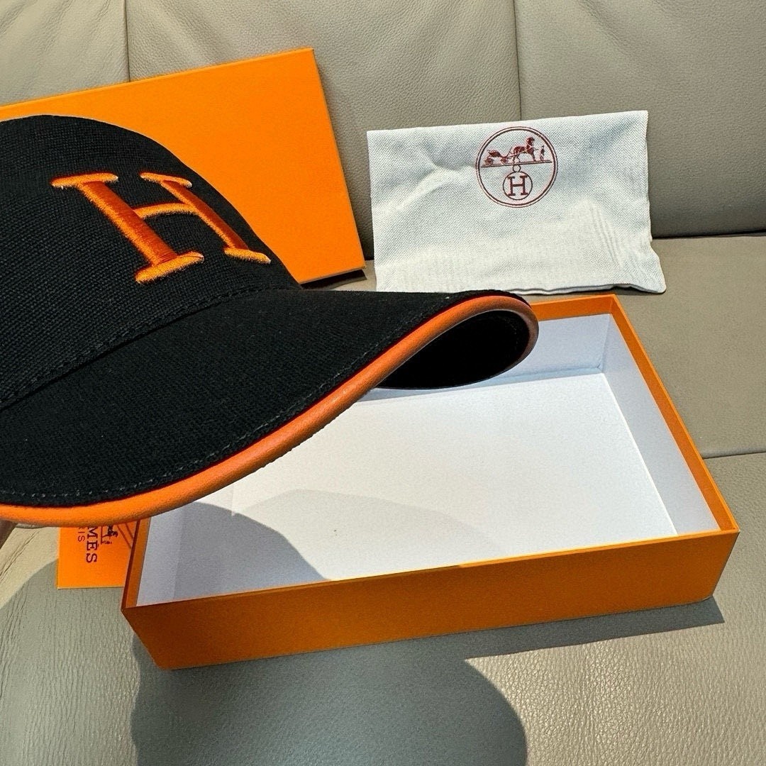 Hermes Men's Baseball Cap Miles H Circle Black Orange Canvas Hat