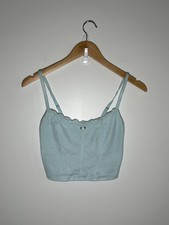 Y2K Womens Top Coquette Lace Trim Rosette Floral Fairy Dainty Romantic Blue S