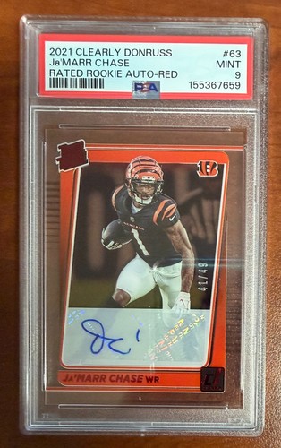 2021 JA'MARR CHASE PANINI CLEARLY DONRUSS RED RATED ROOKIE AUTO 41/49 PSA 9 MINT