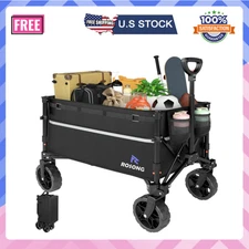 Collapsible Wagon Cart with Wheels, Heavy Duty Folding Utility for Grocery