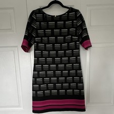 Eliza J Black Gray Pink Geometric Sheath Dress Short Sleeve Round Neck Knee 6
