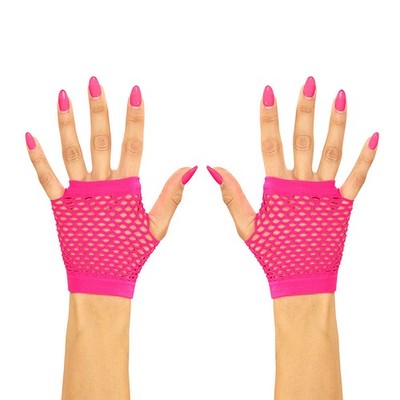 Stylische Netz-Handstulpen für Damen im Disco Style Pink für Mottopartys