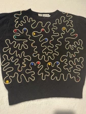 Vintage Rafaella Black Angora Lambswool Blend Beaded Tunic Sweater Large 80s/90s