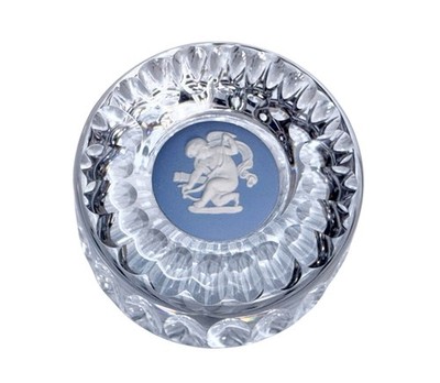 Wedgwood Jasperware Aquarius Zodiac Crystal Paperweight Blue White Cameo England