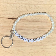 Handcrafted "Christmas" Pearl Beaded Keychain Wristlet Holiday Bag Charm