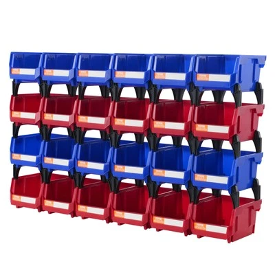 VEVOR Bac de Rangement Empilable Suspendu Plastique de Garage 24PCS Bleu/Rouge - Photo 1/4