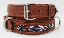 Soft Genuine Leather Beaded Padded Dog Puppy Collar 60RT11