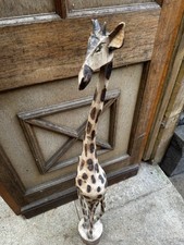Hand Carved Wooden Giraffe Ornament Sculpture 