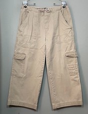 Y2K Size 9 Khaki Tan Wide Leg Cropped Cargo Pants Y2K Baggy Utility Blokecore