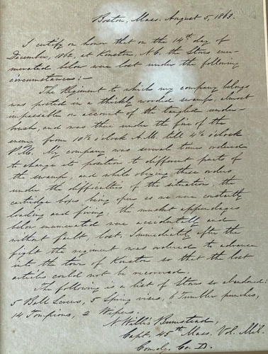 1863 CIVIL WAR LETTER - BATTLE OF KINGSTON N.C. - CAPT. BUMSTEAD 45th MASS. VOL.