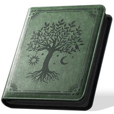 Ovesmusl 1 Inch 3 Ring Binder with Zipper, Leather Round Green