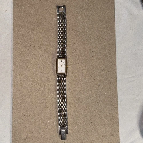 Seiko Tank Watch Women 13mm White Dial Two Tone Rectangle 2e20-7021 New Battery