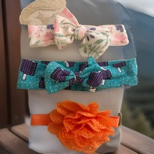 Baby Girls Hairband Headband 3 lot Orange / flower 3-9 Months
