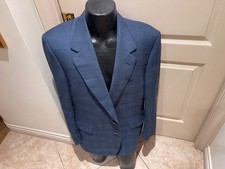 CANALI TINY NAVY BLU PLAID 2 BUTT/VENTLESS PURE WOOL SPORT JACKET US 44R/EURO 54