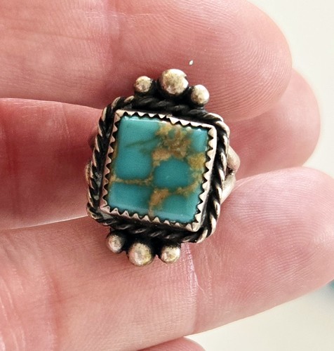Harvey Era Vintage Old Pawn NAVAJO Sterling & Green Turquoise Ring SZ 6 1/2 - Picture 9 of 9