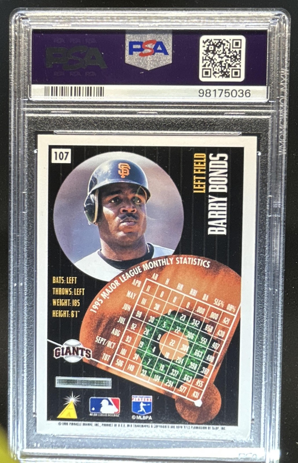 1996 Pinnacle Summit Barry Bonds Foil #107 Giants PSA 3 view 2