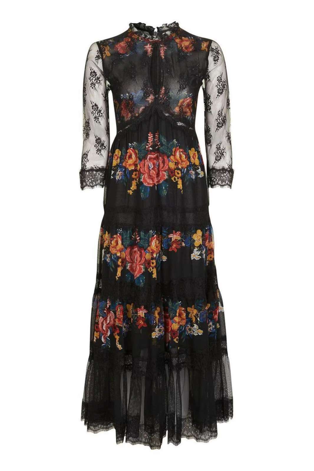 Vintage Kate Moss Topshop Floral Boho Lace Tiered Maxi Dress Size 12 image 2