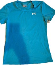 Under Armour Youth Fitted T-Shirt Aqua Size YXL Short Sleeve Heat Gear EUC