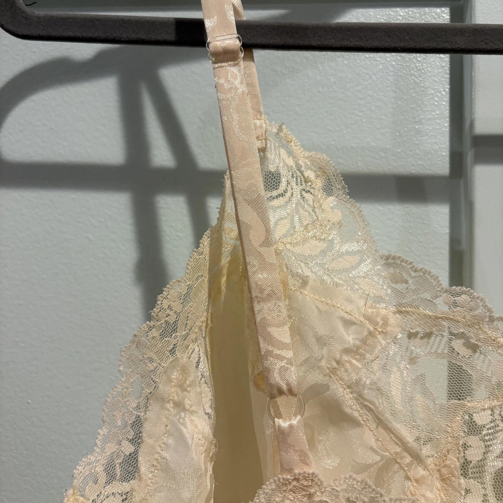 UNDERCOVER Camicia vintage Victoria's Secret media etichetta oro avorio pizzo raso lingerie anni 90