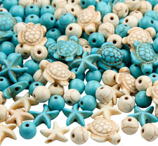 210Pcs Turquoise Beads Sea Turtle Bead Floral White Turtle Charms Synthetic Turq
