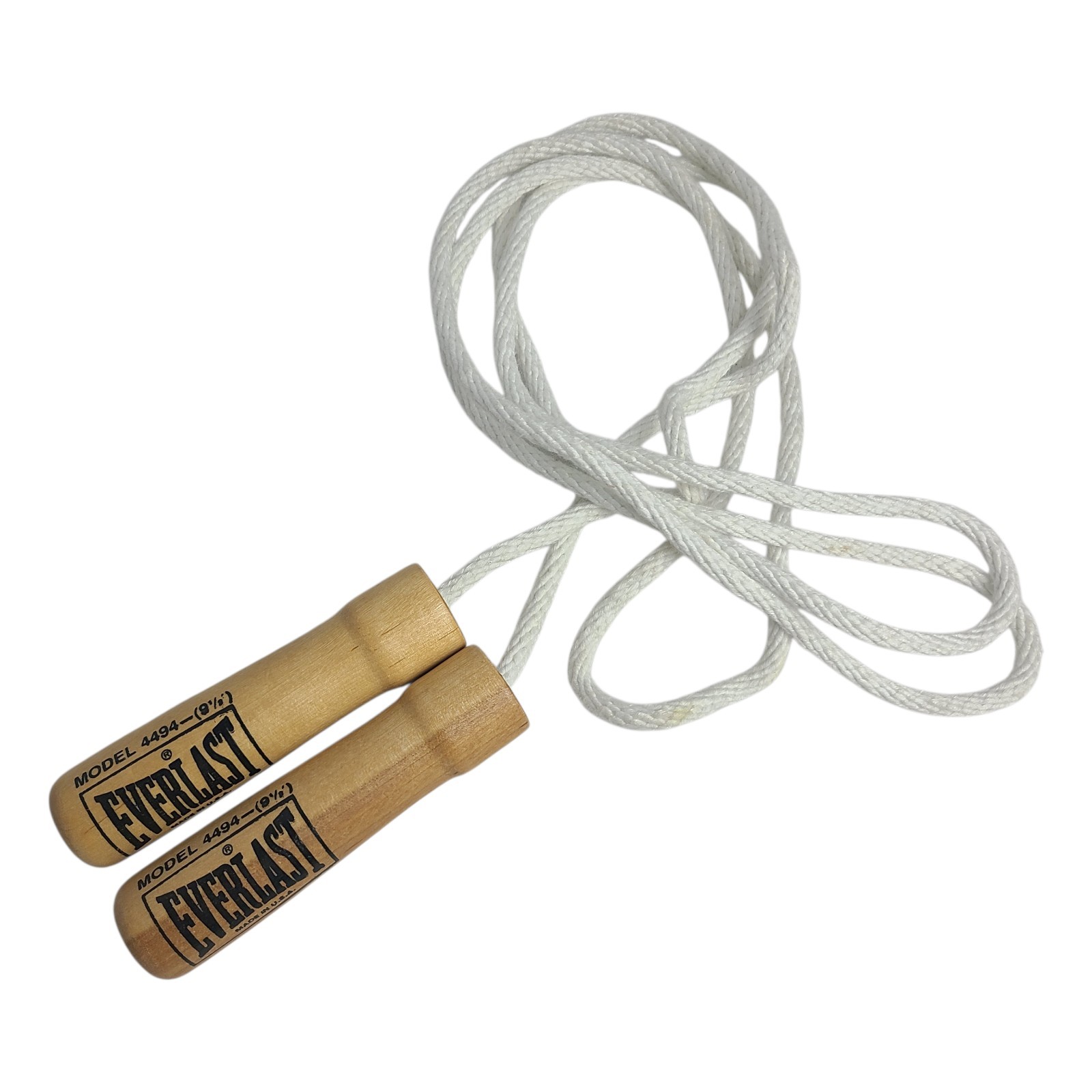 Everlast Wood Handle Cotton Skip Jump Rope USA 9.5' Feet Model 4494 Exercise 