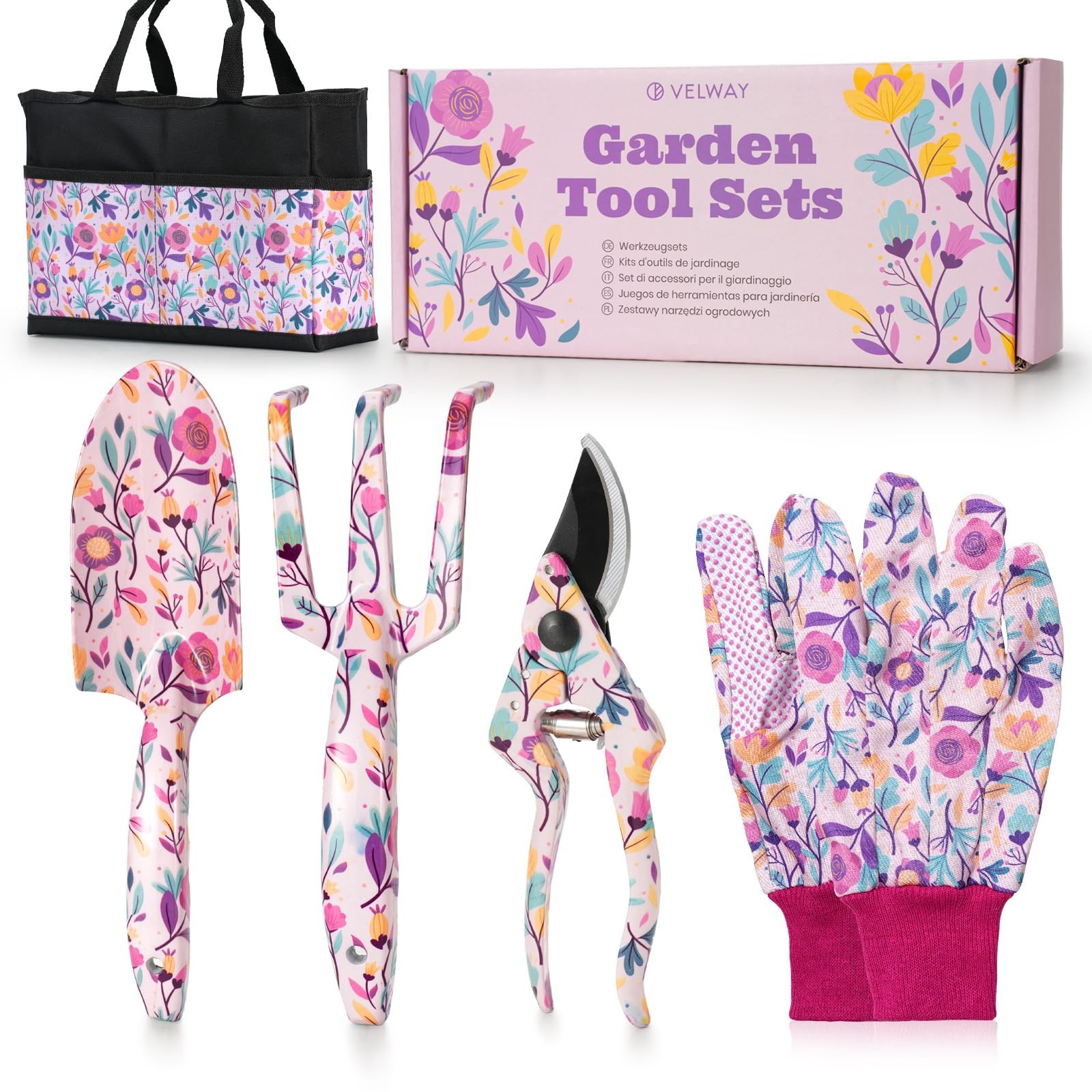 Velway 5-Piece Gardening Tools Set - Mums Gift with Bags - Gloves Floral 11490₽