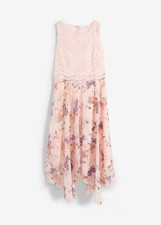 Neu Chiffonkleid mit feiner Spitze Gr. 38 Rosa Midi-Abend-Party-Cocktailkleid