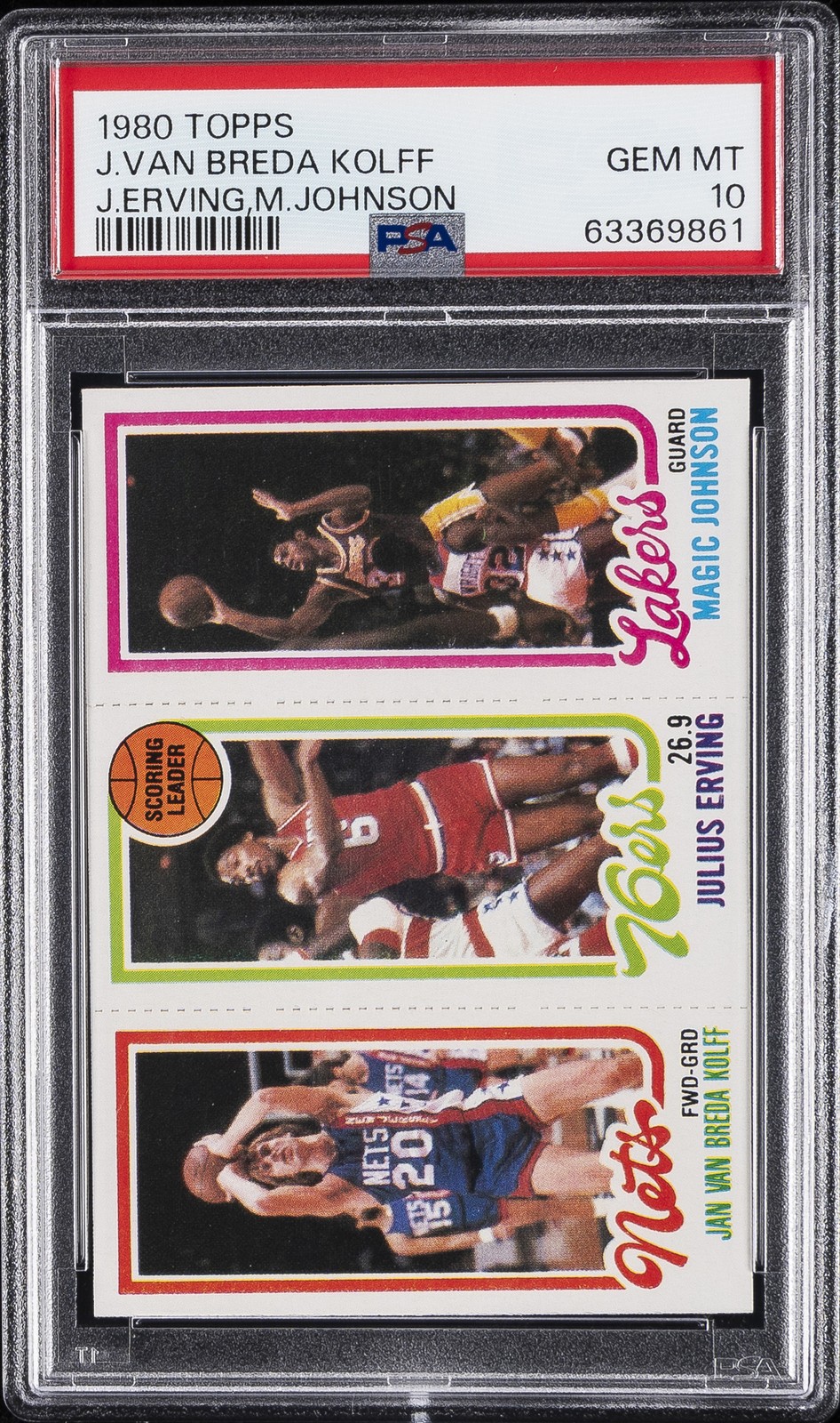 1980 TOPPS JAN VAN BREDA KOLFF/JULIUS ERVING/MAGIC JOHNSON PSA 10