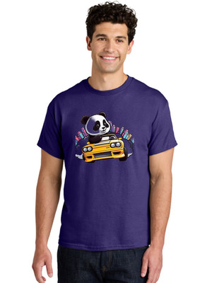 Panda-Driving-Yellow-Car Mens Graphic Tee, 100% Cotton, Casual Summer Wear